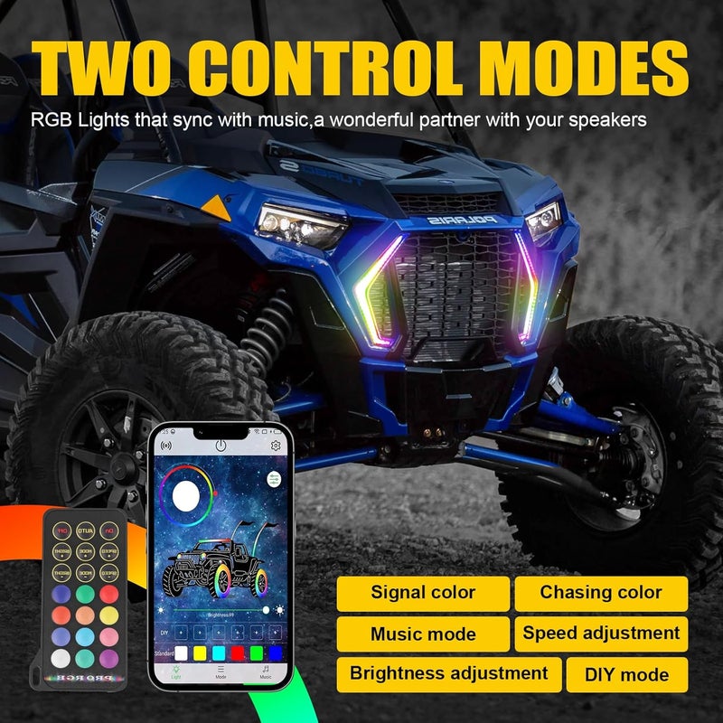 Chelhead RGB RZR XP 1000 Fang Light Kit with Chasing Color, Front Signature Accent Fang Light Assembly Compatible with Polaris RZR XP 1000 Turbo 2018-2024 - Image 5